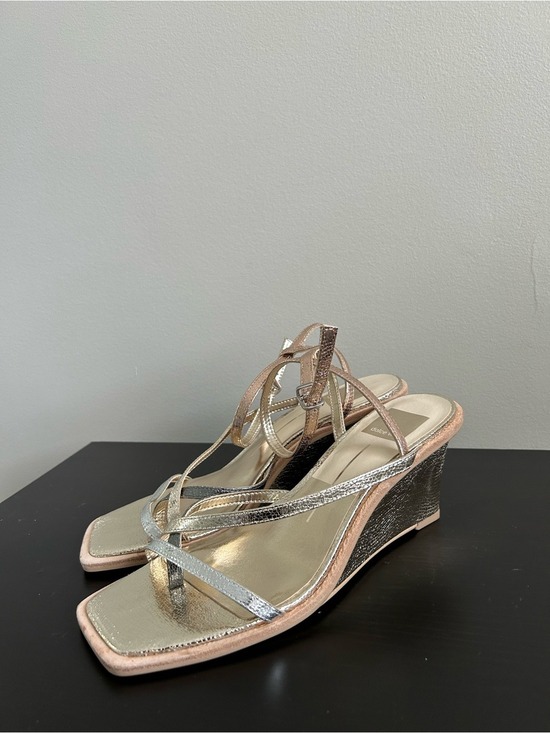 Dolce Vita Shoes - Dolce Vita Metallic Three-Tone Wedge Sandal - Rose Gold, Gold, Silver, Size 7.5